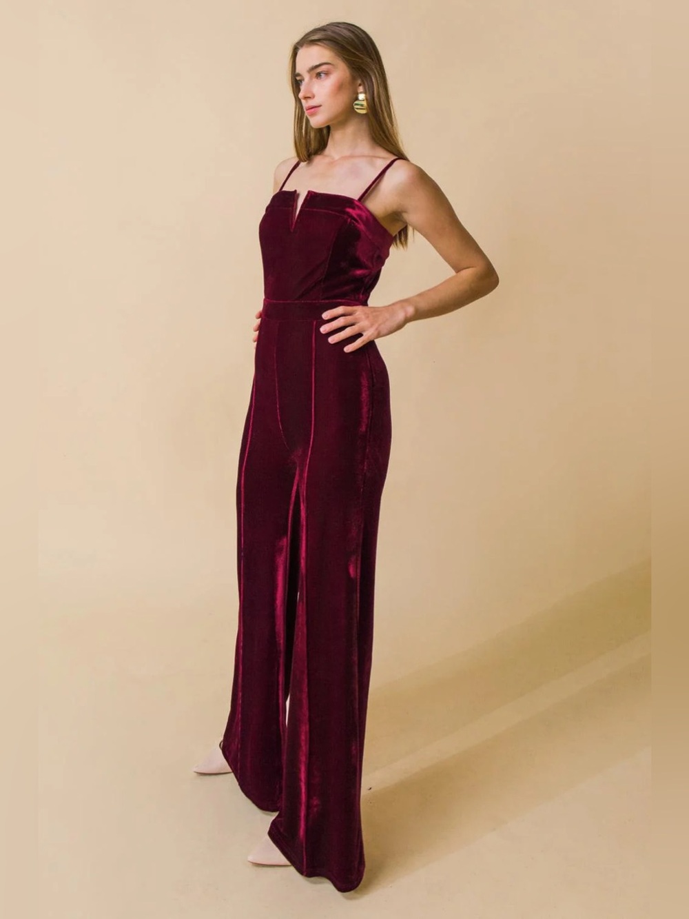 Flying Tomato Burgundy Velvet Jumpsuit Size Large Blow A Kiss